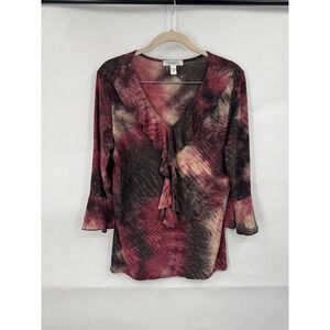 Dressbarn Whimsigoth Y2K Fairy Grunge Blouse Women L Purple Coquette‎ Dark Fairy